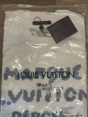 Louis Vuitton White Short-Sleeve Logo T-Shirt with Blue Graphic
